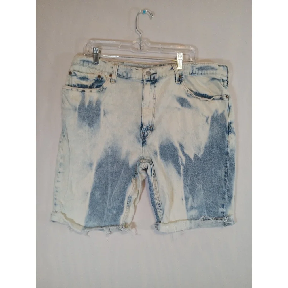 LEVI'S MENS 511  SHORTS DENIM INDIGO & OFF-WHITE SIZE 38 Raw Hem Distressed